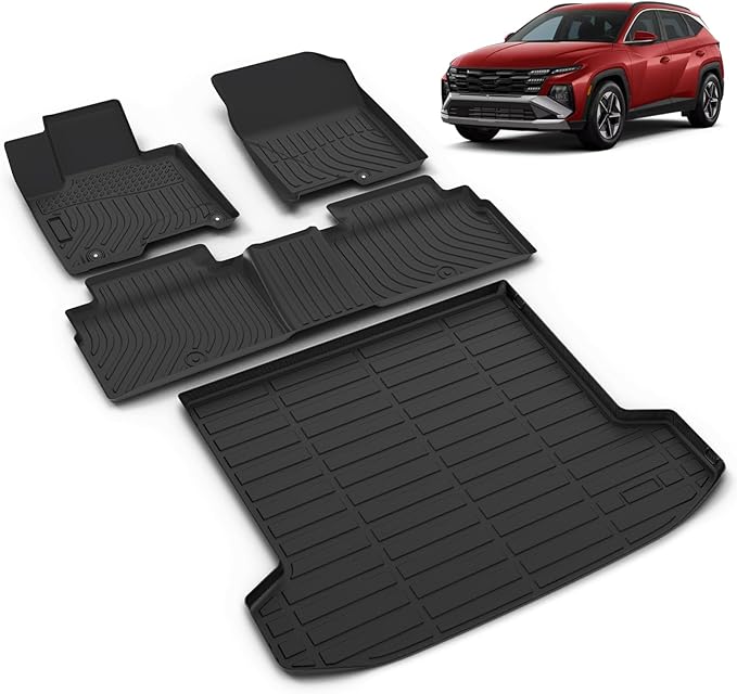 All Weather Car Floor Mats & Cargo Liner Set Fit for Hyundai Tucson Plug-in Hybrid 2022-2025 Floor Liners Trunk Liner Tucson Plug-in Hybrid Cargo Mat Accessories Black