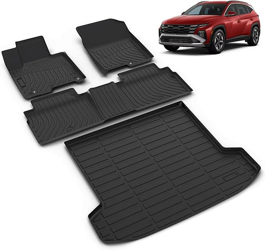 All Weather Car Floor Mats & Cargo Liner Set Fit for Hyundai Tucson Plug-in Hybrid 2022-2025 Floor Liners Trunk Liner Tucson Plug-in Hybrid Cargo Mat Accessories Black