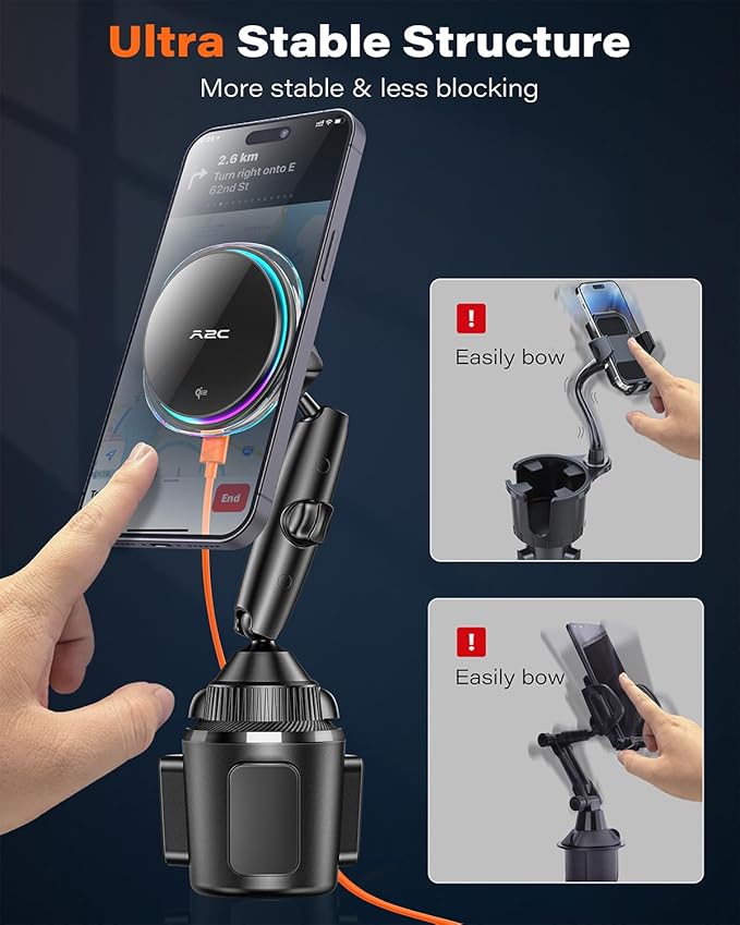 A2C for Qi2 Cup Holder Charger 15W Wireless MagSafe Car Mount with Semiconductor Cooler Fast Charging Fits for iPhone 17 Pro Max Air 16 Plus 15 14 13 12 Series, for Magnetic iPhone Car Accessories