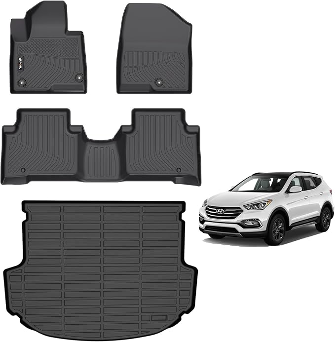 AIPOIL® Floor Mats & Cargo Liner Set for 2013-2018 Hyundai Santa FE Sport All Weather Protection TPE Anti-Slip Automotive Full Set Custom Car Mats Accessories - Black