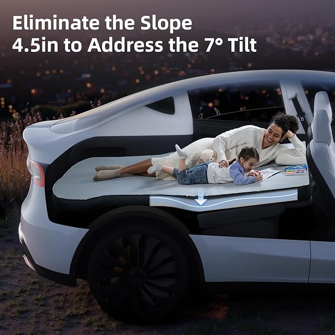 4.5inch Foam Mattress for Tesla Model Y/Juniper / 3, Full Size Bed, Vacuum Compression, Roadtrip, Job Shifts, Nap, Camping, Cigarette Lighter Extend Cord and Eyemask Provided