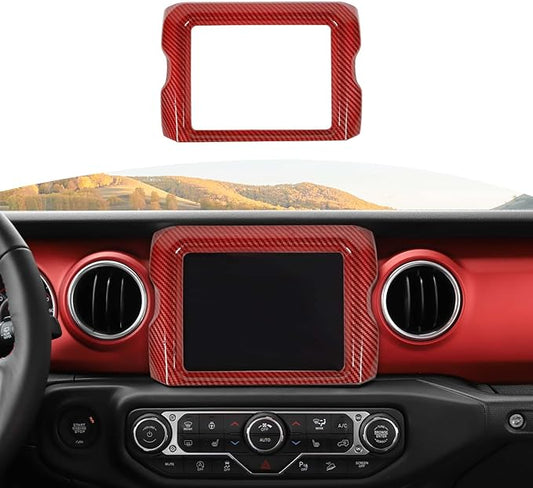 RT-TCZ for Jeep JL Center Console Radio Display Panel Trim Cover for Jeep Wrangler JL JLU Gladiator JT 2018-2023 Red Carbon Fiber Interior Accessories 8.4 inch