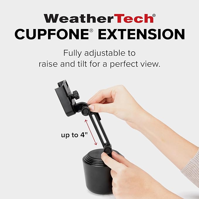WeatherTech CupFone with Extension – Adjustable, Universal Cup Holder Cell Phone Mount Car & Truck Accessory – Best Design for iPhone & Smartphone Charging – Black Plastic Knobs