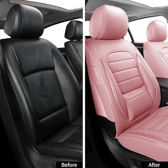 Pink Seat Covers for Cars, Waterproof Seat Covers, Leather Car Seat Covers 2 Pack, Universal Seat Cushion Protector for Most Cars