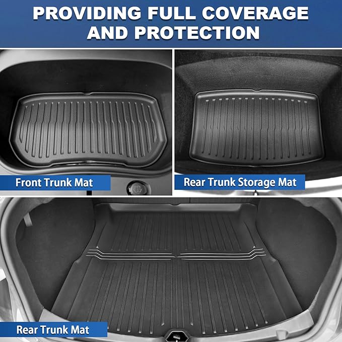 Weize Floor Mats Fit for Tesla Model 3 Highland 2025 2024, TPE All Weather Cargo Liner Floor Mats and Cargo Trunk Mats Accessories Front Rear Cargo Mat Full Set of 8