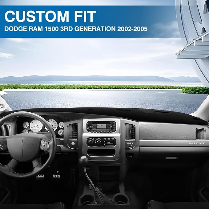 KUST Car Dash Cover for 2002-2005 Dodge Ram 1500, 2003-2005 Ram 2500/3500 Polyester Dashboard Cover Non-Slip Interior Accessories for Dodge Ram Custom Fit Dashboard Mat No Glare Black