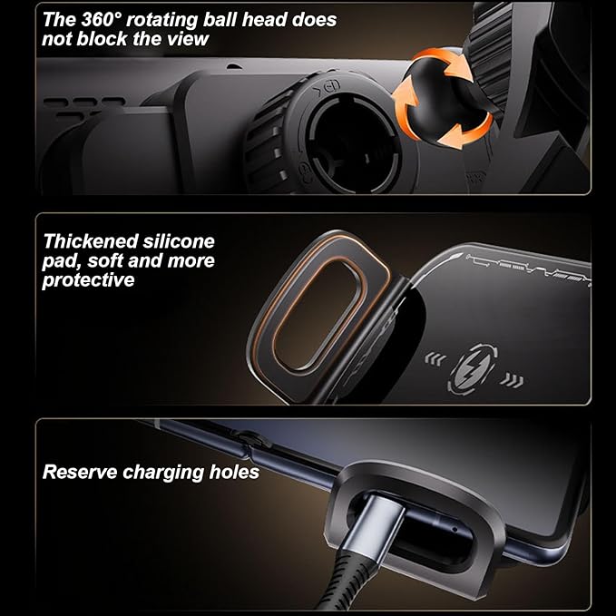 Wireless Charging Rotating Car Mount with Auto Clamping 15W Fast Charging Phone Car Mount Touch Control Wireless Chargers for Dashboard & Air Vent Black