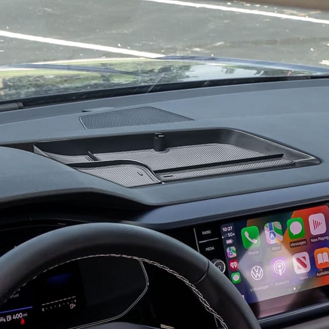 TACOBRO Interior Dashboard Storage Compatible with Volkswagen Taos 2022 2023 2024 Accessories, Taos Dash Mounted Organizer Tissue Holder Tray Box ABS Black