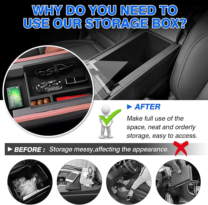 Autorder Center Console Organizer for 2024-2026 Chevrolet Blazer EV Accessories Armrest Storage Box Secondary Insert Tray with Anti-Slip Mat