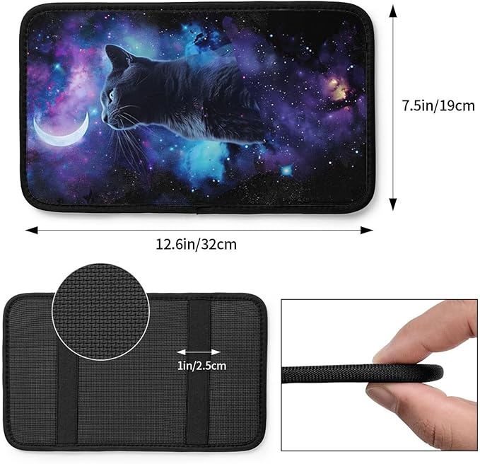 Universal Car Center Console Cushion Pad, Cute Cat and Moon Soft Waterproof Car Center Console Cover Auto Armrest Seat Box Cover Protector for Most Vehicle SUV Truck Car