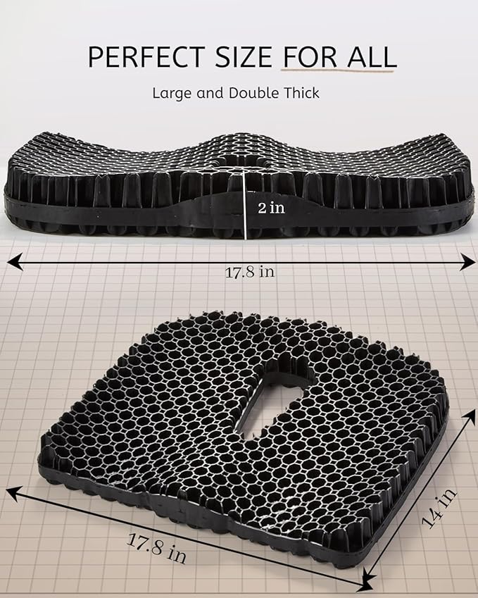 Gel Seat Cushion for Long Sitting & Hip Pain Relief (Large Size) - Cooling 3D Cushions for Office Chair, Car, Wheelchair, Breathable & Non-Slip Cover with Pressure Relief Technology