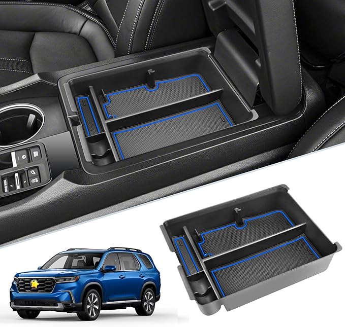 SKTU for 2023 2024 2025 Honda Pilot Center Console Organizer 2023-2025 Pilot / 2024-2026 Passport Armrest Tray 2025 2026 Passport Console Tray 2024 2025 Pilot Accessories with Sunglasses Holder (Blue)