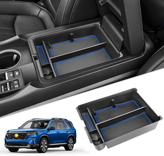 SKTU for 2023 2024 2025 Honda Pilot Center Console Organizer 2023-2025 Pilot / 2024-2026 Passport Armrest Tray 2025 2026 Passport Console Tray 2024 2025 Pilot Accessories with Sunglasses Holder (Blue)