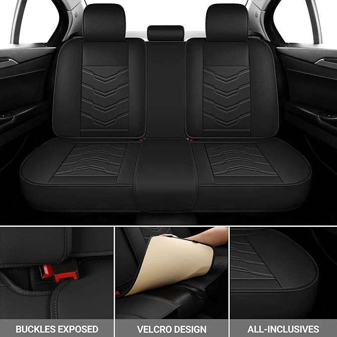 AOOG Leather Car Seat Covers Universal fit Most Sedans SUV Trucks (Full Set, Black)