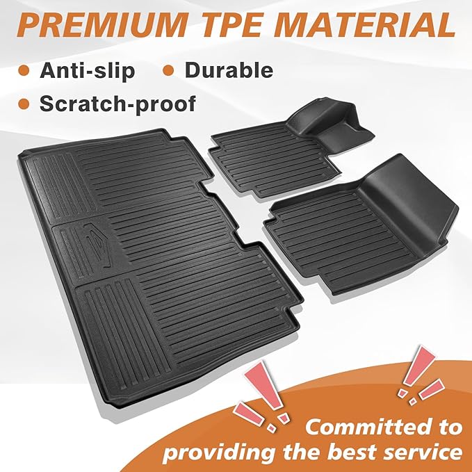 TripleAliners Floor Mats Compatible with Tesla Cybertruck 2023 2024 2025 Accessories All Weather 3D Custom Fit Black TPE Floor Liners 1st & 2nd Row Interior Liners(Floor Mats)