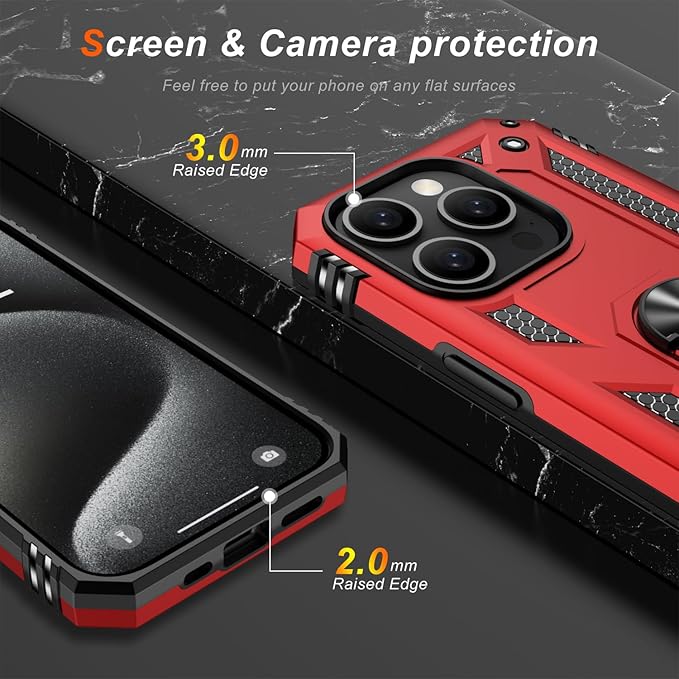 IKAZZ for iPhone 14 Pro Max Case 6.7 Inch with Screen Protector,Military Grade Shockproof Heavy Duty Protective Phone Cover Pass 16ft Drop Test with Magnetic Kickstand Car Mount Holder,Red