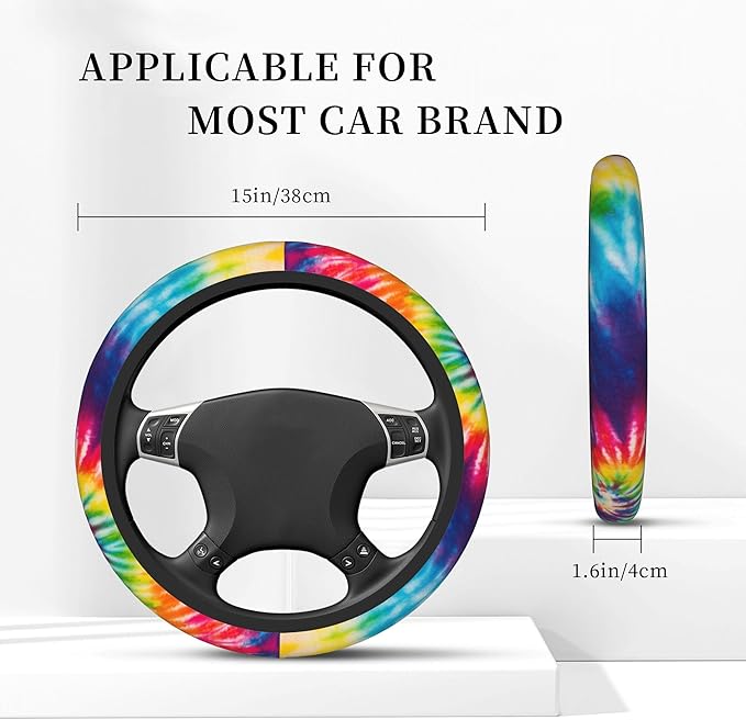 Abstract Swirl Tie Dye Car Steering Wheel Cover, Non-Slip Absorbing Sweat Car Wheel Cover Accessories for Men Women,Universal 15" Fit Auto SUV Vans Trucks