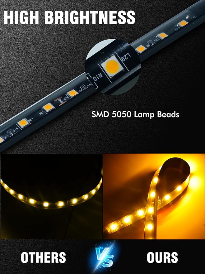 8 Pcs Car Led Light Strip IP67 Waterproof 11" Flexible Led Lights Underglow 12V for Car Motorcycle Boat Golf Cart Interior Exterior Decoration - Amber