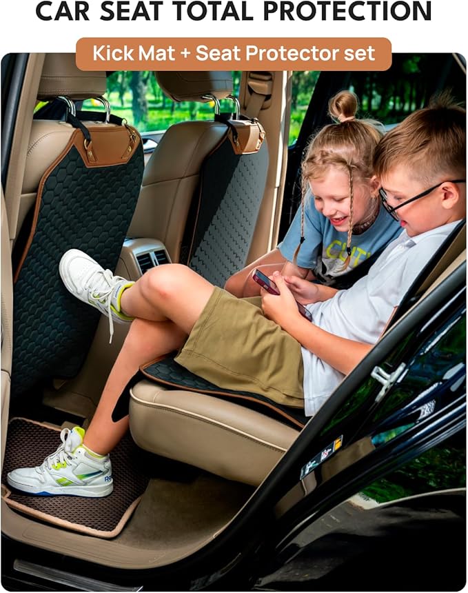 Owleys Set Car Seat Protector & Seat Back Protector Hexy One - Kick Mat Back Seat Protector Hexy - Waterproof & Non-Slip Car Seat Protector