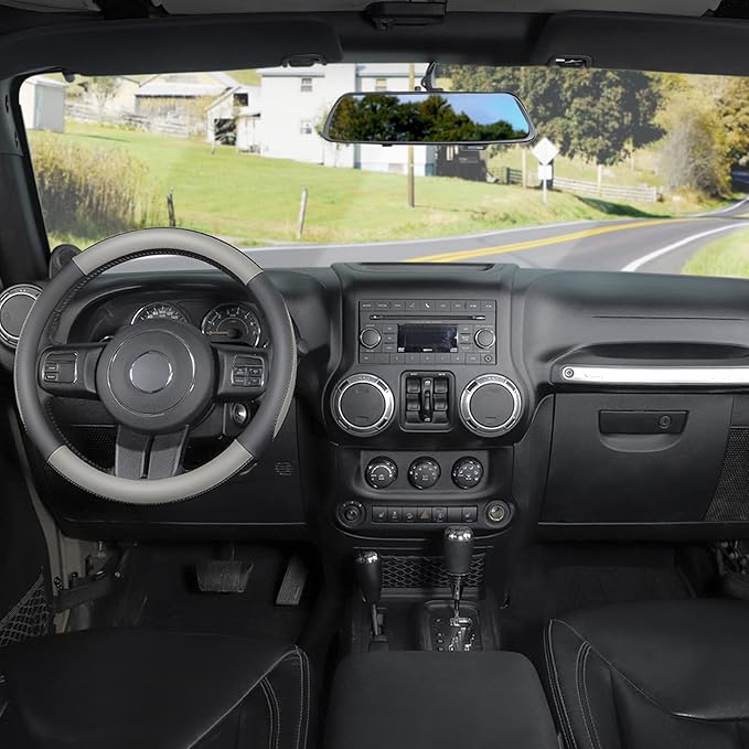 SEG Direct Car Steering Wheel Cover Large Size for F150 F250 F350 Ram 4Runner Tacoma Tundra Range Rover with 15 1/2 inches-16 inches Outer Diameter, Black and Gray Microfiber Leather