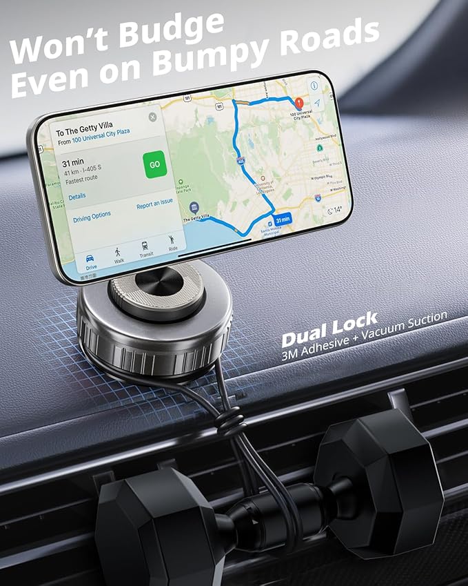 UBeesize 2025 Upgraded 360° Magsafe Vacuum Magnetic Car Phone Holder [108+LBS Strongest Suction&3000gf Dual-Lock Nano Gel] Dashboard & Windshield Mount, Compatible with iPhone 16/15/14/13&Other Phones