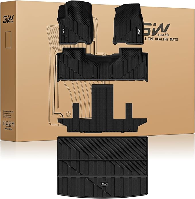 3W Floor Mats & Cargo Liner for 2021-2026 Chevy Suburban (Only 7 Seats (Not Fit 8/9 Seats) / Yukon XL (Not Fit Yukon) /Escalade ESV 7 Seat, TPE All Weather Custom Fit Full Set Car Liner,Bucket Seat
