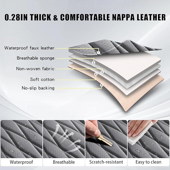 WELLDO Car Seat Covers Full Set, Faux Leather Seat Covers for Cars, Car Seat Protector Waterproof, Non-Slip Car Interior Covers Full Set Universal Automotive Seat Covers for Most Cars SUVs, Gray