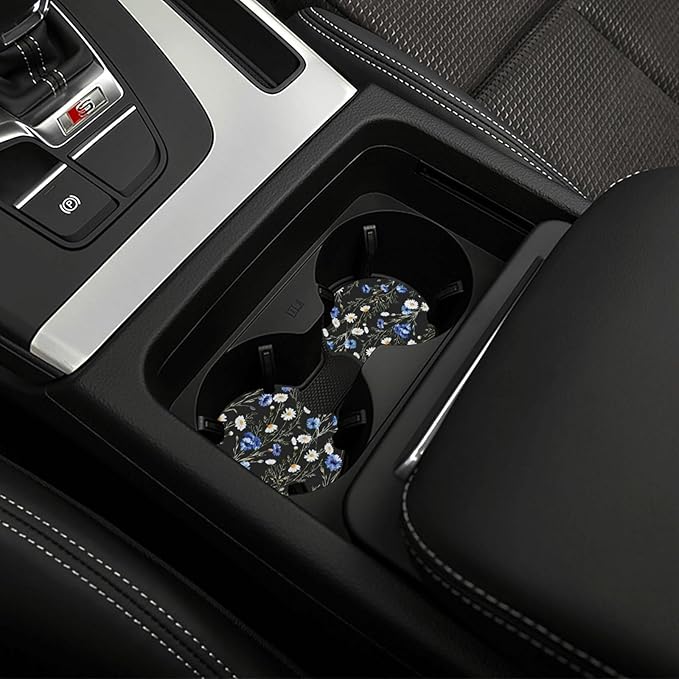 Watercolor Cornflower Daisy Floral Steering Wheel Cover for Women Men,Anti-Slip Breathable Car Steering Wheel Cover Elastic Protection with 2 Pieces Car Coasters,Universal 15" Fit Auto,Suvs,Truck