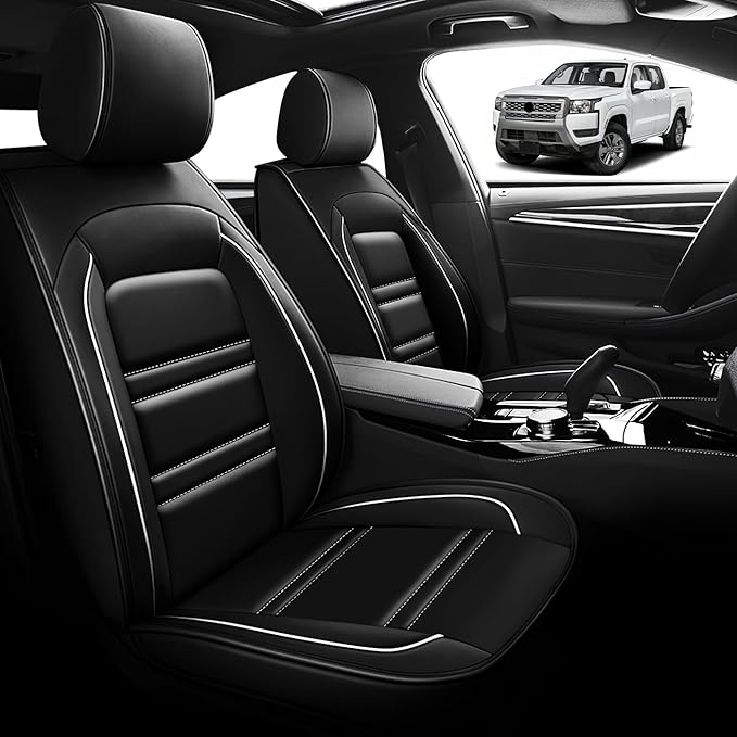 Seat Cover for Nissan Car Frontier 1998-2025 | Car Seat Covers Front Seats, Waterproof Seat Protectors, Automotive Front Seat Covers (Front Seat, Black&White Line)