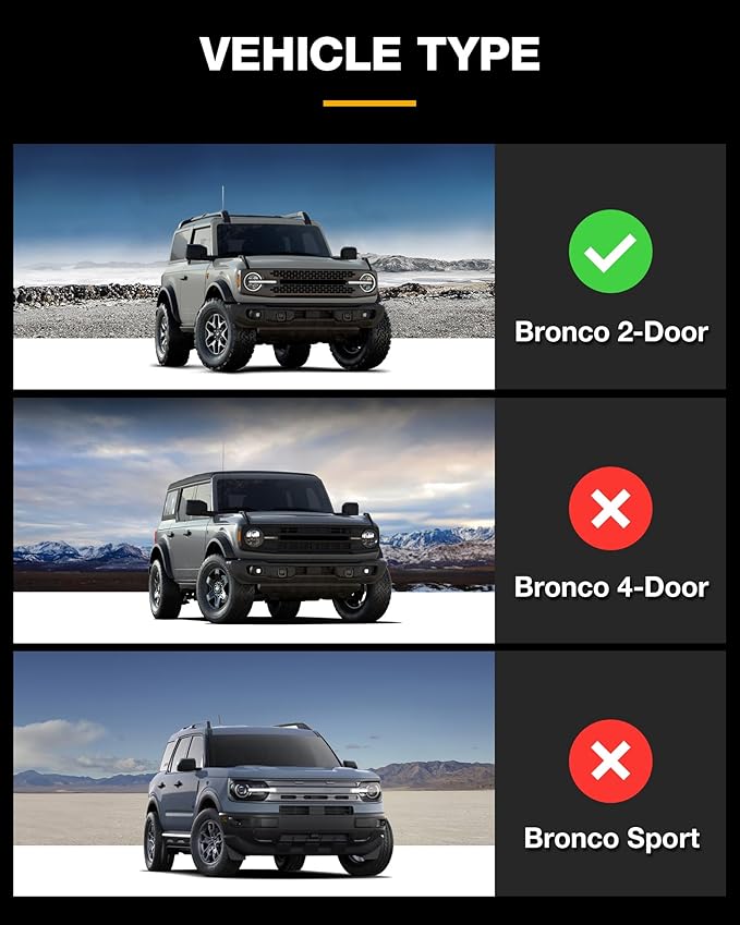 3W Floor Mats & Cargo Liner Fit for 2021 2022 2023 2024 2025 Ford Bronco 2 Door All Weather TPE Car Accessories Custom Fit Floor Liner and Full Set Car Mats (Not for Bronco Sport & Rubberized Floor)