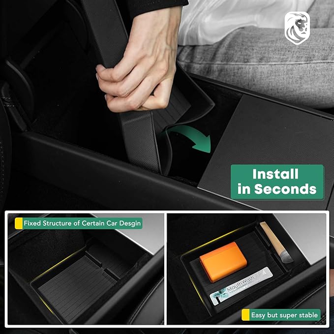 YHTAUTO Armrest Lower Tray Fit 2024 2025 Tesla Model 3 Highland, Center Armrest Lower Bottom Storage Box with Non-Slip Interior Accessories 1PC