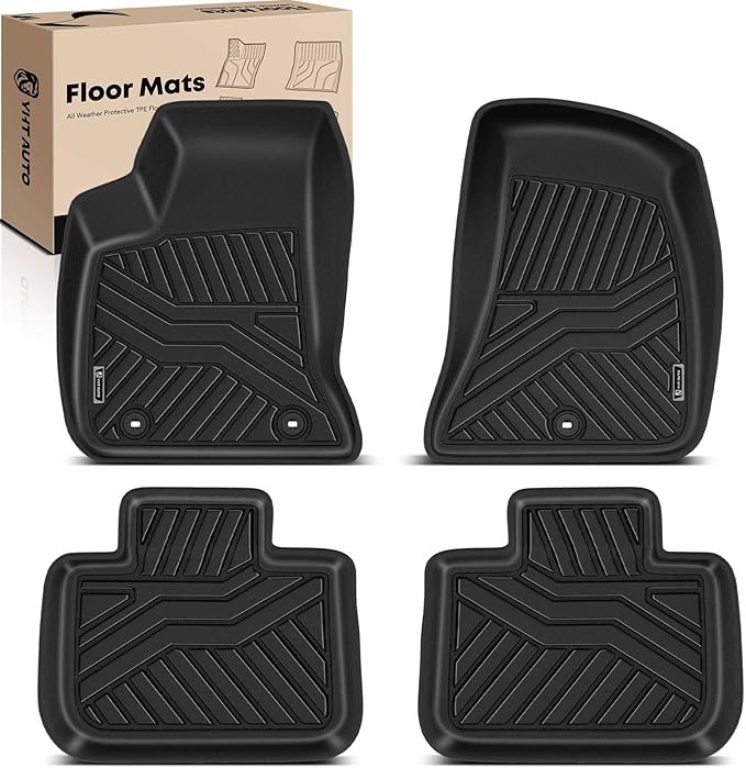 YHTAUTO Floor Mats Compatible with 2011-2023 Chrysler 300, 2011-2023 Dodge Charger RWD, All Weather Custom Fit TPE Floor Liners Front & 2nd Row, Black, Set of 4