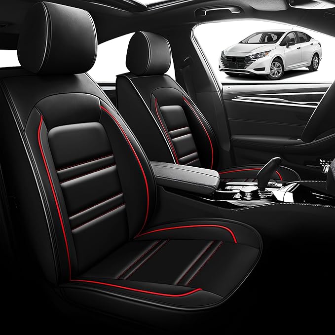 Seat Cover for Nissan Car Versa 2007-2025 | Car Seat Covers Front Seats, Waterproof Seat Protectors, Automotive Front Seat Covers (Front Seat, Black&Red Line)