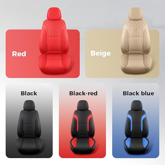 Red Car Seat Covers Full Set - Breathable Faux Leather Universal 5 Seat Covers for Cars, Automotive Protector Fit for Most Sedan SUV Pick-up Truck