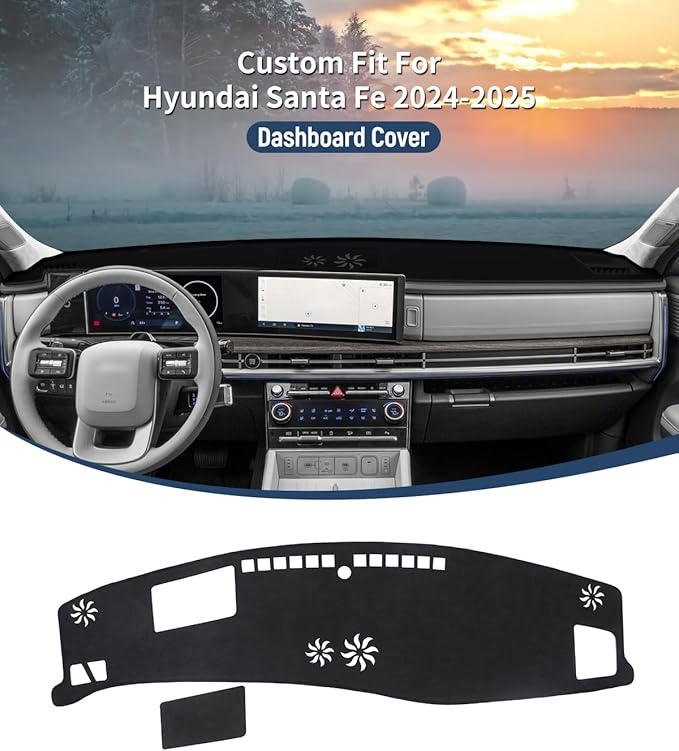 BIBLOZ Dash Cover for Hyundai Santa Fe 2024 2025 2026 Accessories Black Flannel Dashboard Cover Mat Car Dashboard UV Sun Protection
