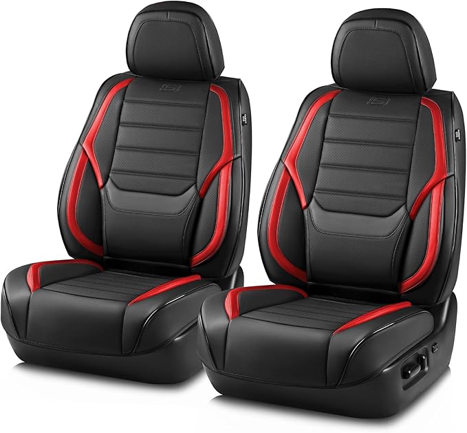 Skechers MAX Cushioning Seat Covers,Memory Foam Leather Car Seat Covers,Waterproof Car Seat Protector Front Seats,Car Seat Cushion Airbag Automotive Universal Fit for Most Cars,Vans,Trucks,SUV,Red