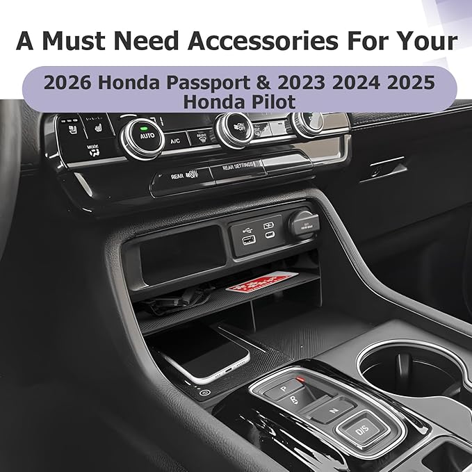 LUWU 2026 Passport Center Console Organizer Compatible with 2023 2024 2025 Pilot & 2026 Passport Interior Accessories Armrest Storage Box Tray Organizer Insert Tray 2025 Pilot Accessories Black