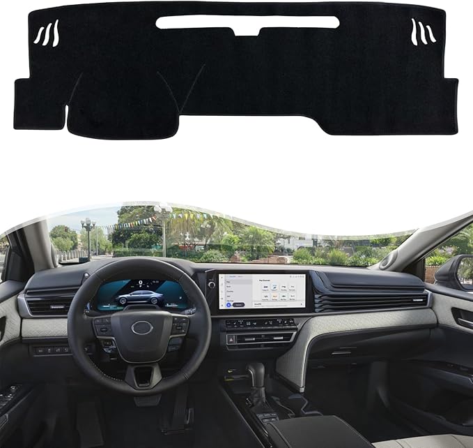 Non-Slip Dash Cover Dashboard Cover Mat Custom Fit Center Console Cover Sunshield Protector Pad Compatible with for Toyota Camry 2025 Accessories Pad (Without HUD) (Black Trim)