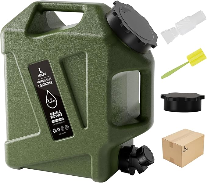 3.2GAL Camping Water Jug, Portable Water Storage Container with Spigot, Leak-Proof Lid & Dual Handles, Outdoor Water Tank for Camping, RV, Emergency Preparedness