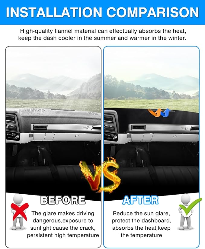 Autorder Dashboard Cover Mat Fit for 1973-1980 Chevy Chevrolet C10 C20 C30 K10 K20 K30 Suburban/1973-1978 GMC C15 C25 C35 K15 K25 K35 Accessories Dash Cover Flannel Sunshade Glare UV Rays Protector