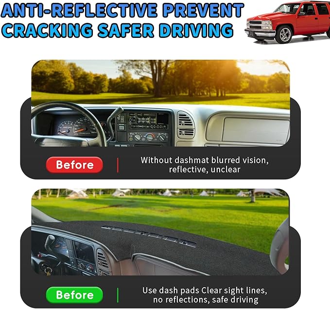 POSAID Dash Cover for 1997-2000 Chevy Chevrolet Silverado/GMC Sierra C1500 C2500 C3500 K1500 K2500 K3500, Dashboard Cover for 1997-1999 Chevy Tahoe/GMC Yukon, for 1999-2000 Cadillac Escalade, Black