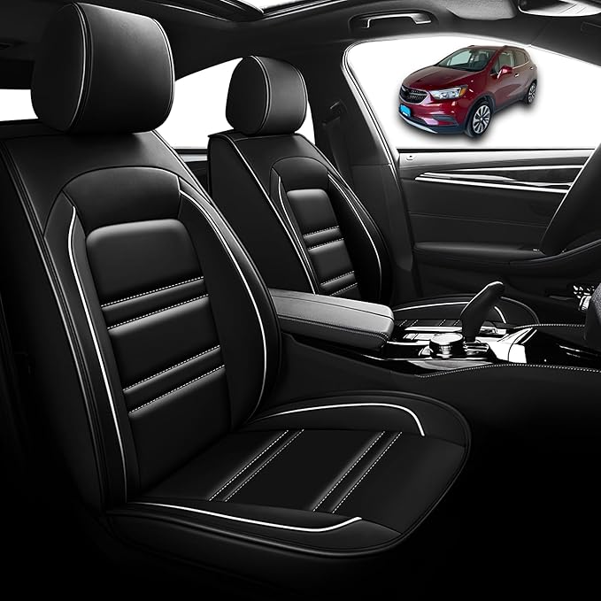 Seat Cover for Buick Encore 2013-2022 | Car Seat Covers Front Seats, Waterproof Seat Protectors, Automotive Front Seat Covers (Front Seat, Black&White Line)
