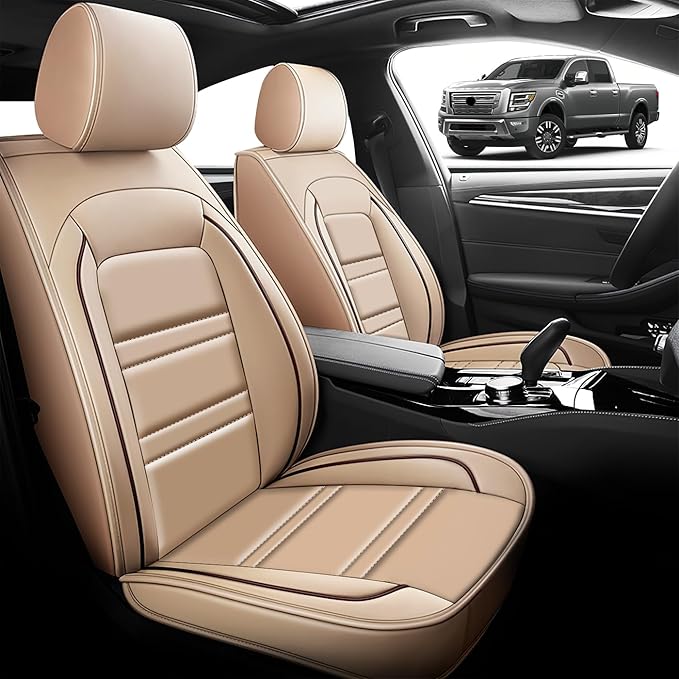 Seat Cover for Nissan Car Titan 2004-2024 | Car Seat Covers Front Seats, Waterproof Seat Protectors, Automotive Front Seat Covers (Front Seat, Beige)