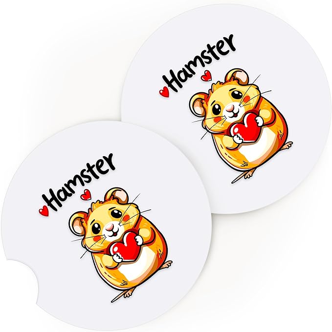 2 Pack Hamster Car Cup Holder Coaster, Cute Car Interior Accessories Drink Coaster for Women & Men, Hamster Lovers Themed Gifts Stuff Accessories Things Merchandise Items!