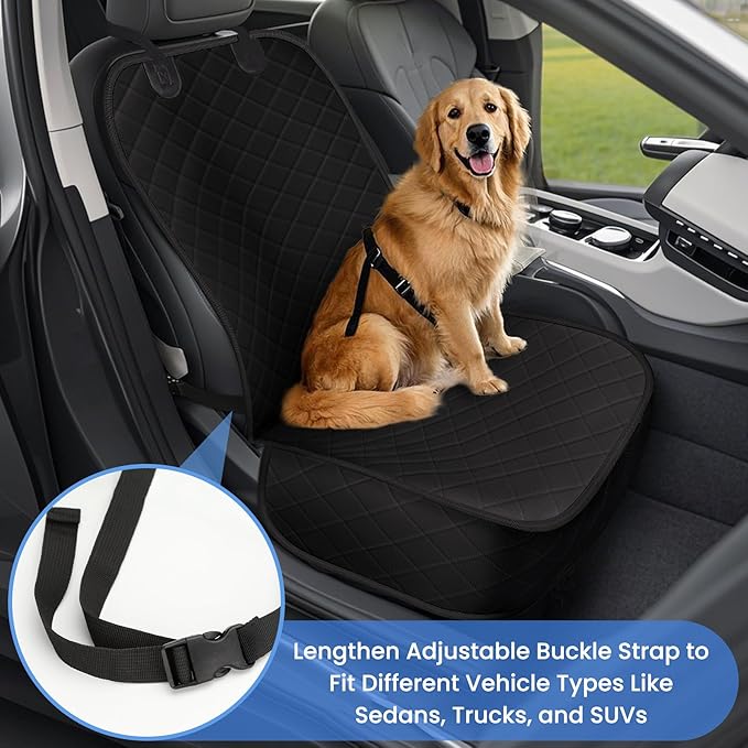 Dog Car Seat Covers, Waterproof Front Seat Cover for Dogs, Scratch-Proof, Nonslip Pet Passenger Seat Cover Protector, Universal Fit for Cars Trucks SUVs, Standard Size, Black