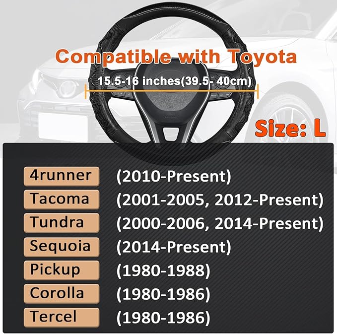 GIANT PANDA Steering Wheel Cover for Toyota Tacoma,4Runner,Tundra,Sequoia, Large Size - Black