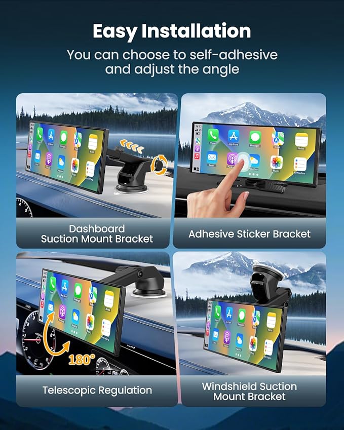 11.5" Wireless Carplay Screen for Car, Portable Apple Carplay & Android Auto Touch Screen, 4K Dash Cam/App Control/Backup Camera/Mirror Link/Voice Control/GPS/Bluetooth,for All Vehicles