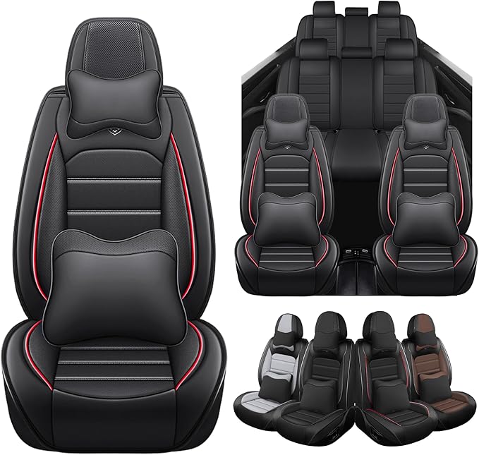 Seat Covers Custom Fit for Acura MDX 2001-2025, 7 Seat, Compatible Airbag Non-Slip Waterproof Leather Seat Cover, Luxury Interior Car Seat Covers Full Set with Pillow, Black Red