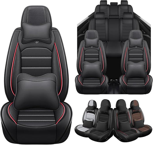 Seat Covers Custom Fit for Acura MDX 2001-2025, 7 Seat, Compatible Airbag Non-Slip Waterproof Leather Seat Cover, Luxury Interior Car Seat Covers Full Set with Pillow, Black Red