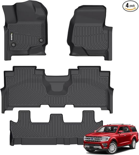 Wailtnb-All Weather Floor Mats for Ford Expedition Max 2021-2025 Bench 8 Seat Liners Custom Fit Ford Expedition Max Bench 2021-2024 8 Seat Waterproof Durable Easy to Clean Accessories